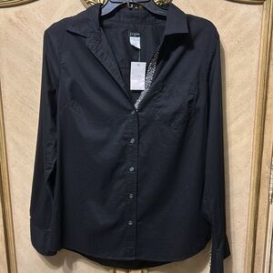 J Crew Black Front Button Shirt Sequin Collar NEW NWT